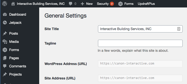 WordPress General Settings change the site title
